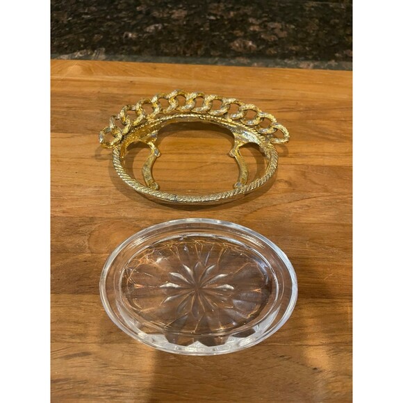 Hollywood Regency Glass Oval Mid-Century Trinket tray - Picture 7 of 7